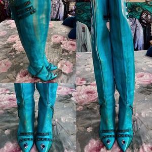Customed SEXY Teal Blue Green Over The Knee Boots